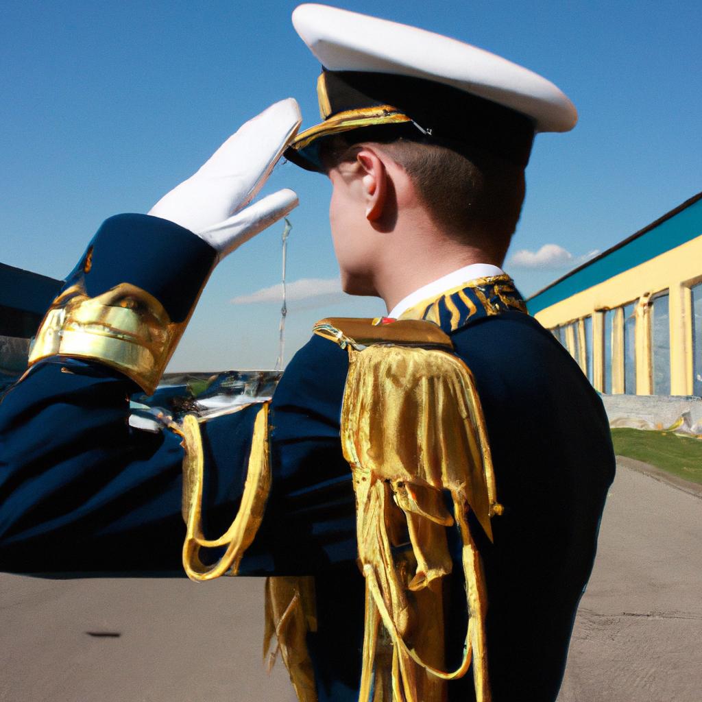 Military officer saluting in uniform