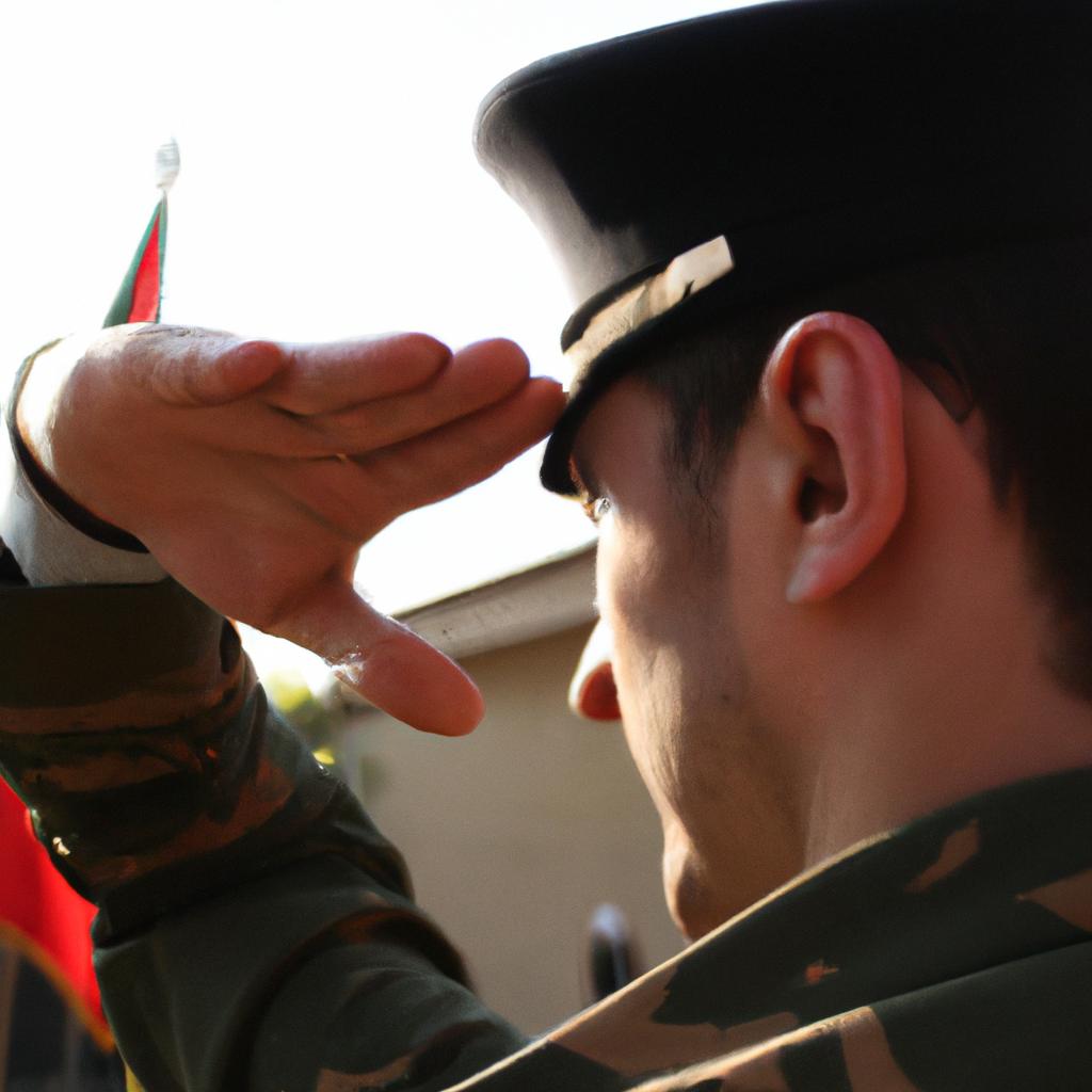 Soldier saluting in military uniform