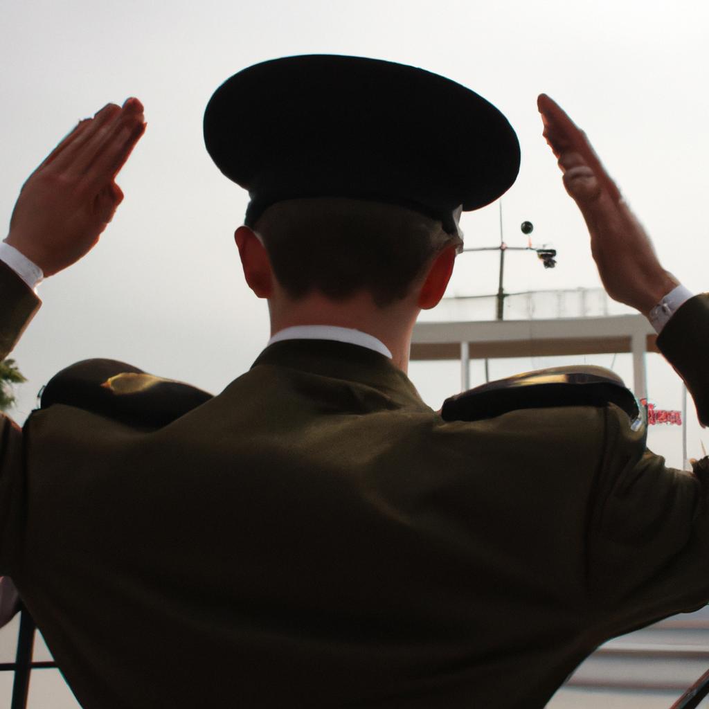 Person in military uniform saluting