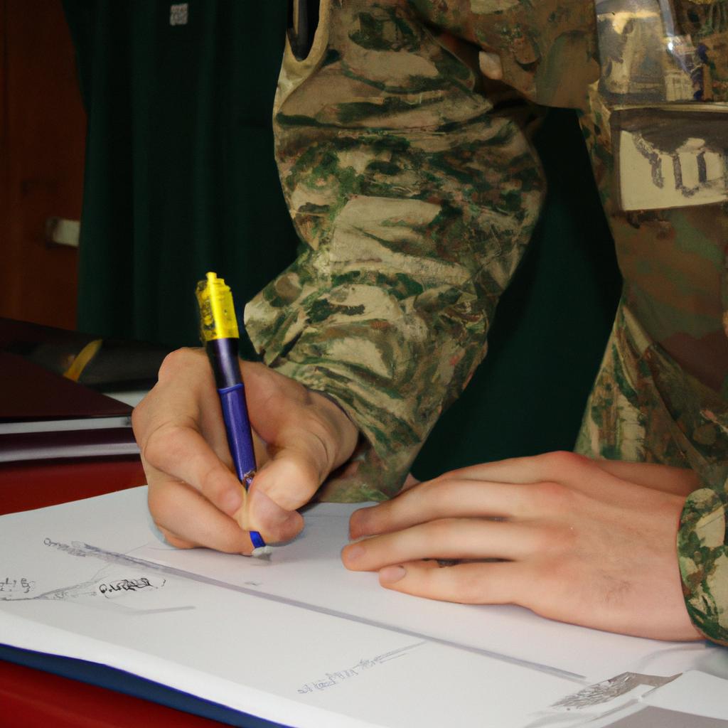 Person in military uniform signing