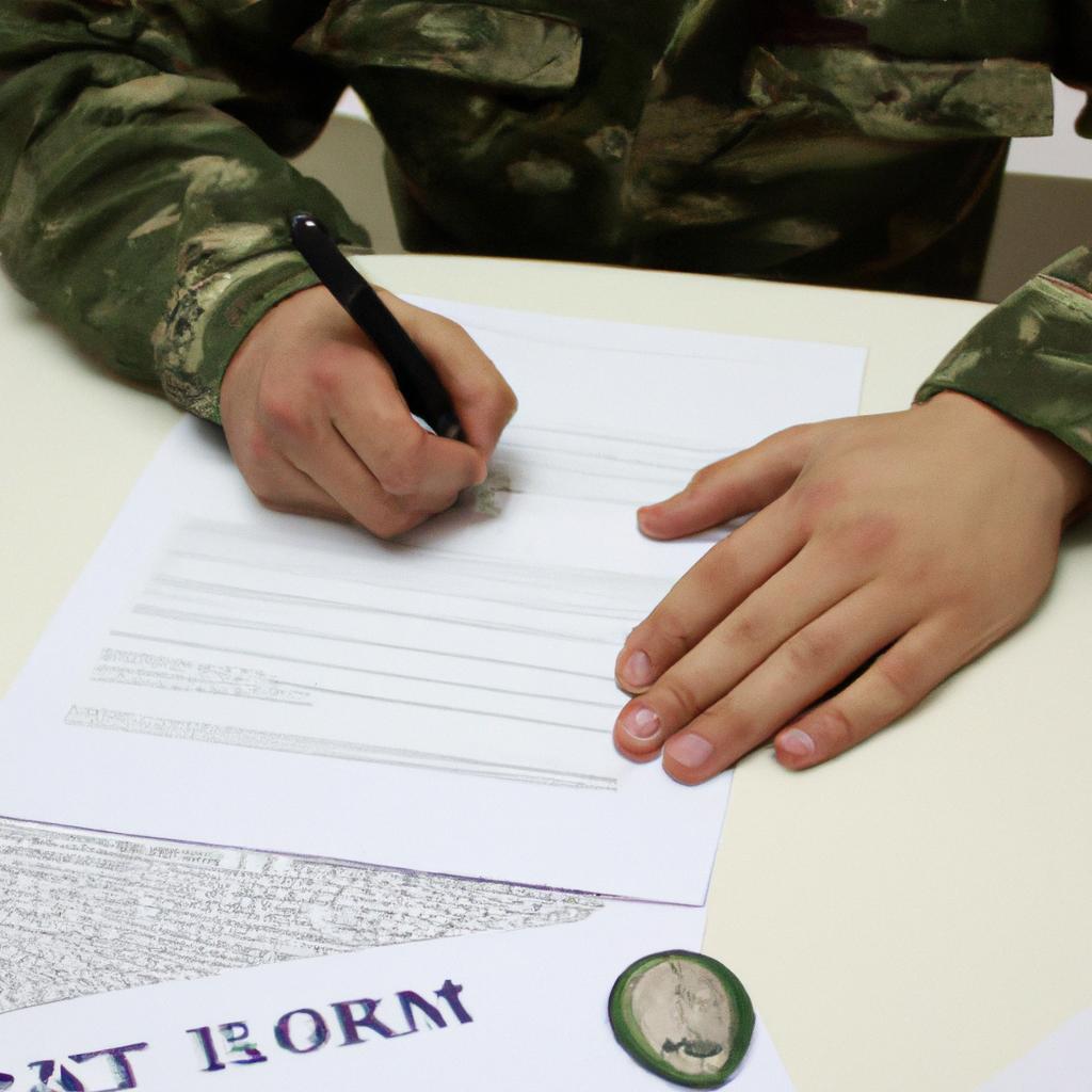 Soldier signing loan paperwork