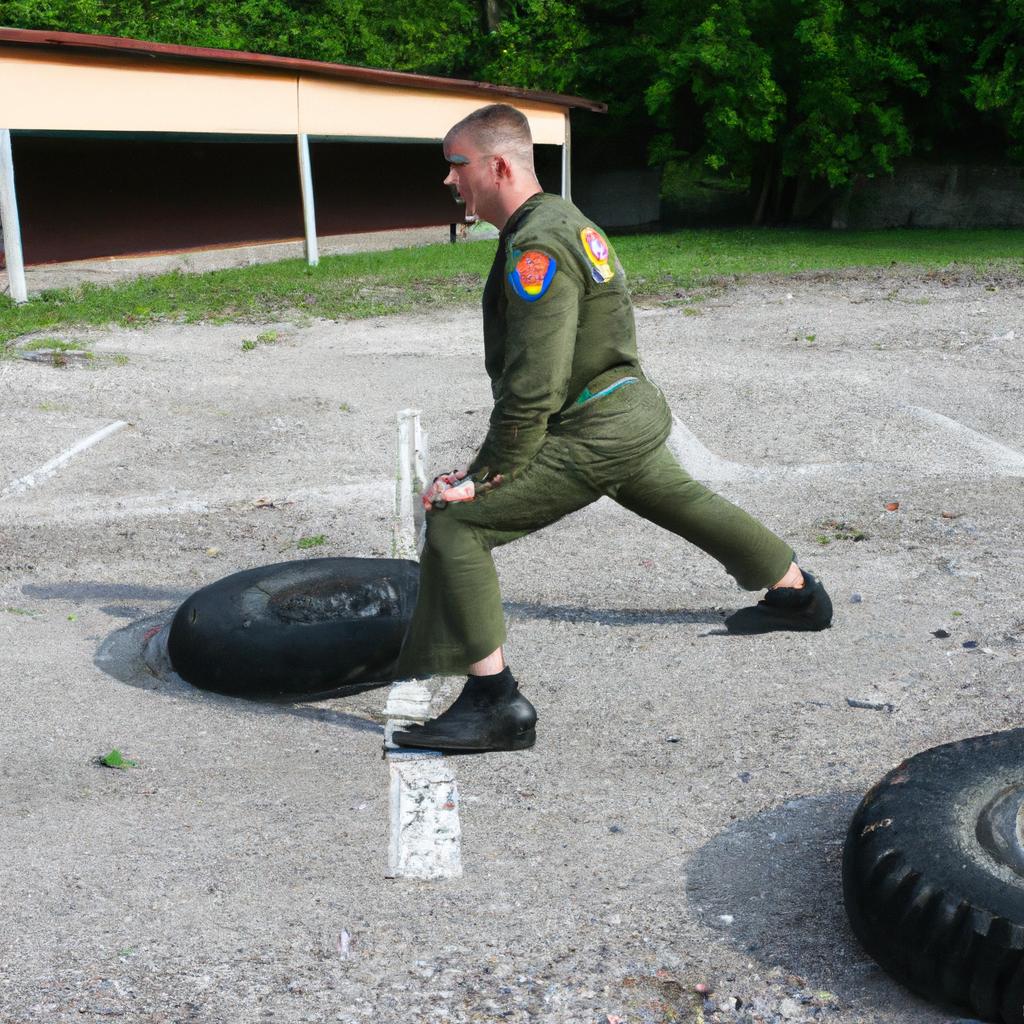 Person exercising in military uniform