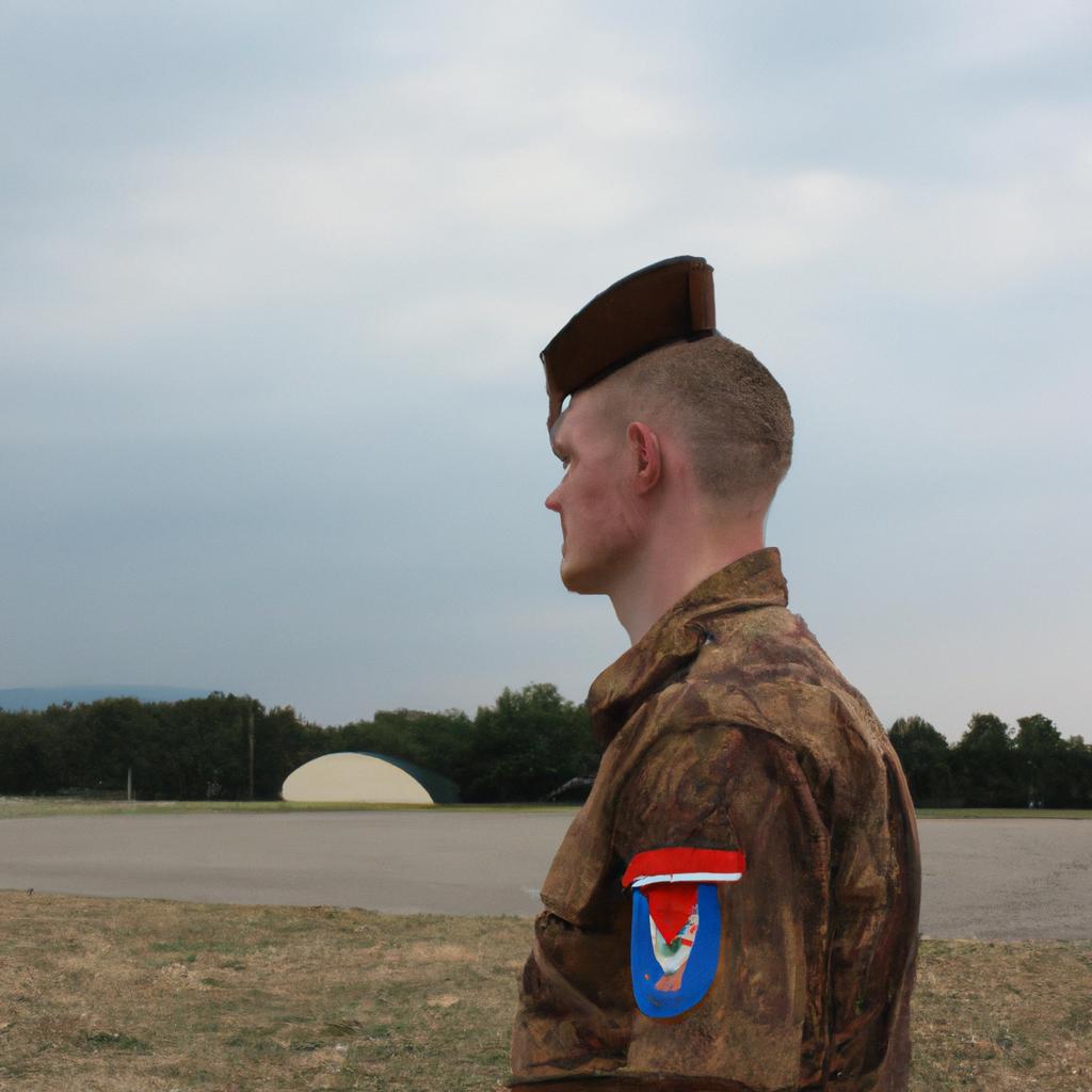Person in military uniform training