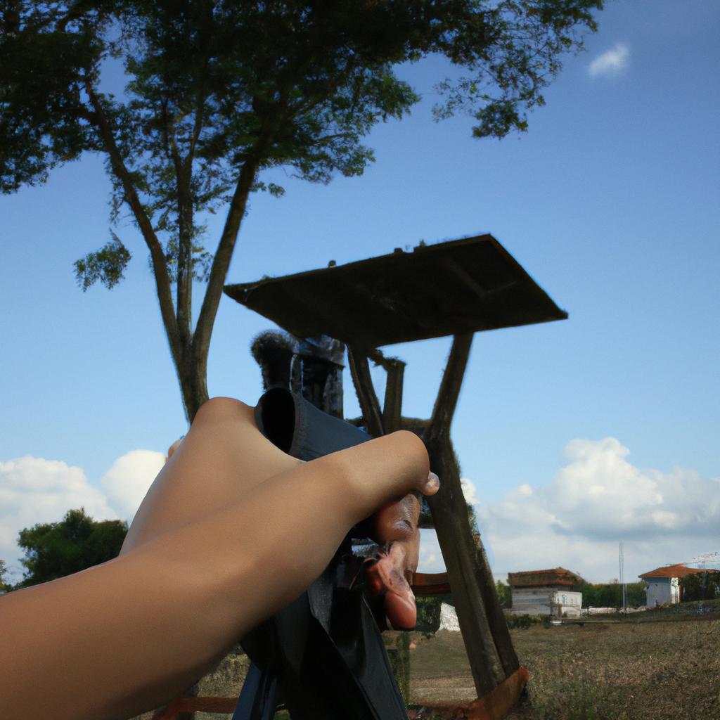 Person holding sniper rifle, aiming