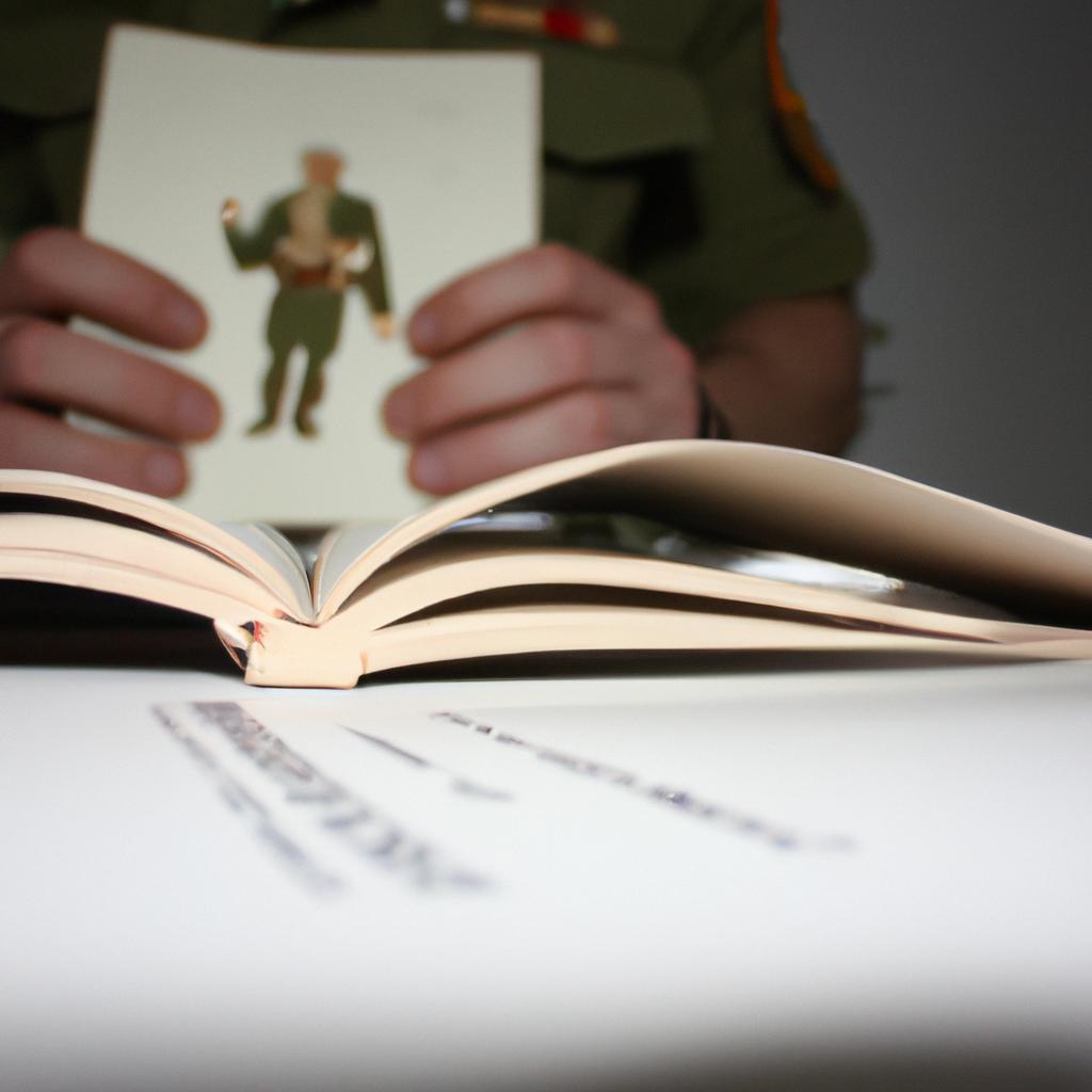 Soldier studying military history book